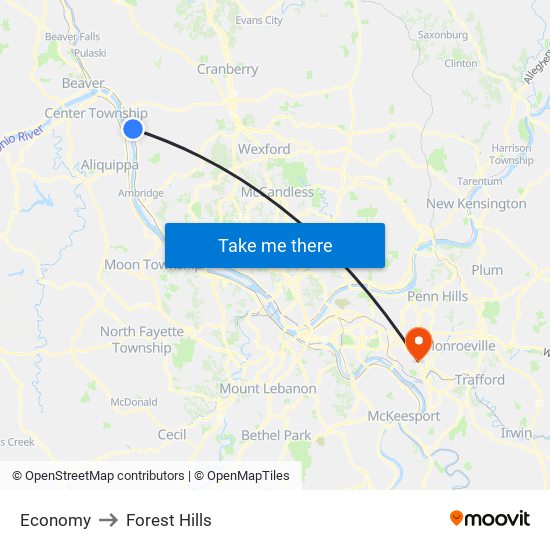 Economy to Forest Hills map