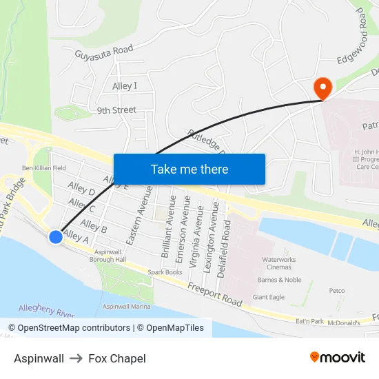 Aspinwall to Fox Chapel map