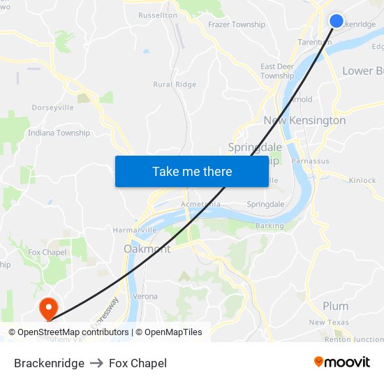 Brackenridge to Fox Chapel map