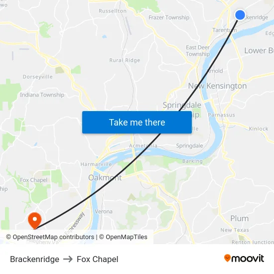 Brackenridge to Fox Chapel map
