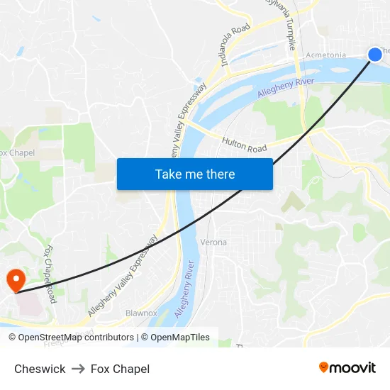 Cheswick to Fox Chapel map