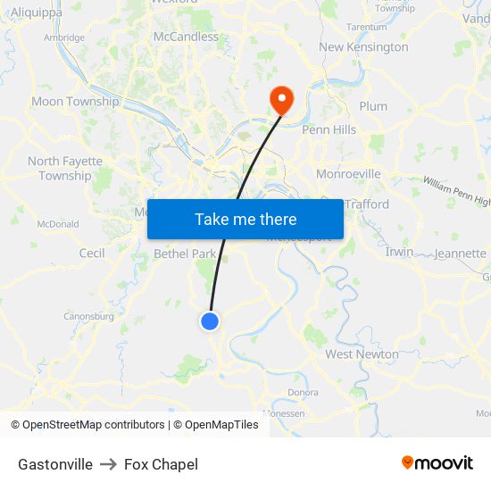 Gastonville to Fox Chapel map