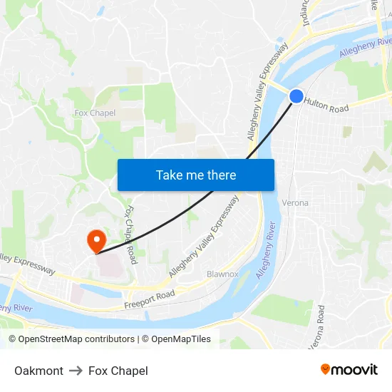 Oakmont to Fox Chapel map