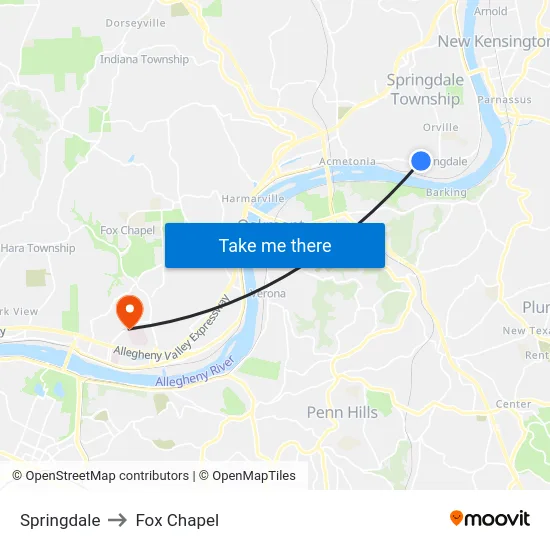 Springdale to Fox Chapel map