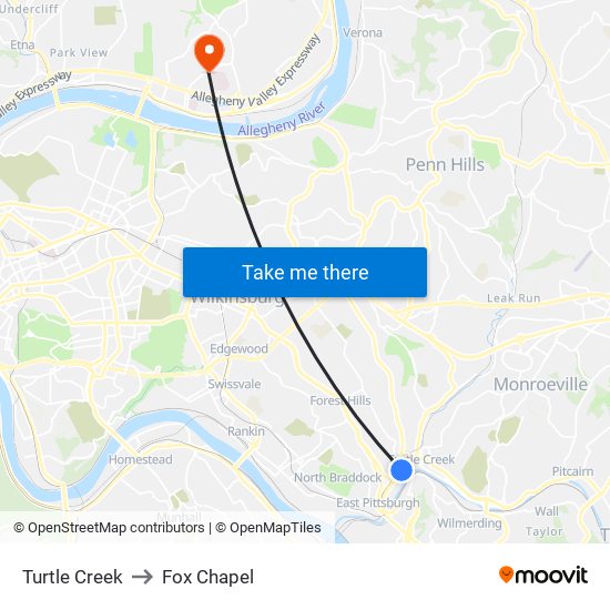 Turtle Creek to Fox Chapel map