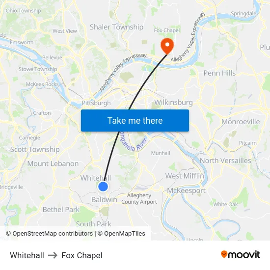 Whitehall to Fox Chapel map