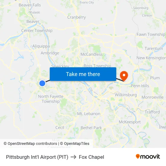 Pittsburgh Int'l Airport (PIT) to Fox Chapel map