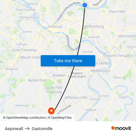 Aspinwall to Gastonville map