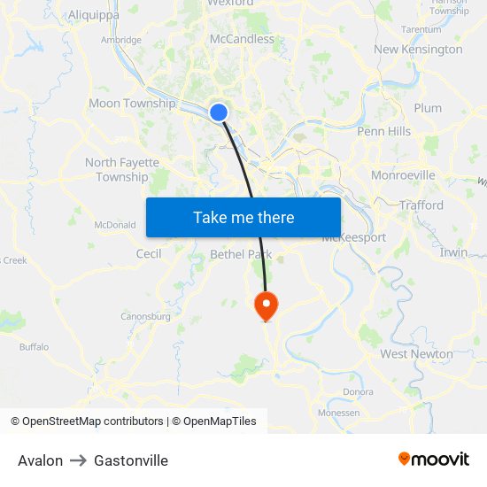 Avalon to Gastonville map