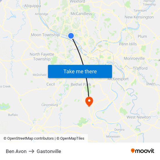 Ben Avon to Gastonville map