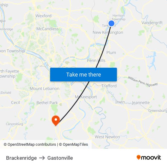 Brackenridge to Gastonville map