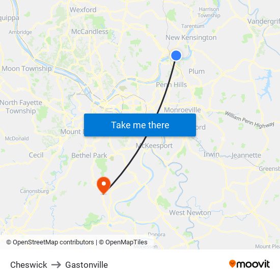 Cheswick to Gastonville map