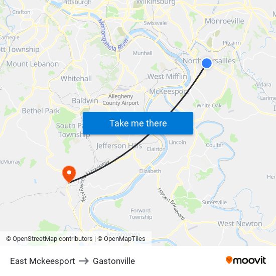 East Mckeesport to Gastonville map