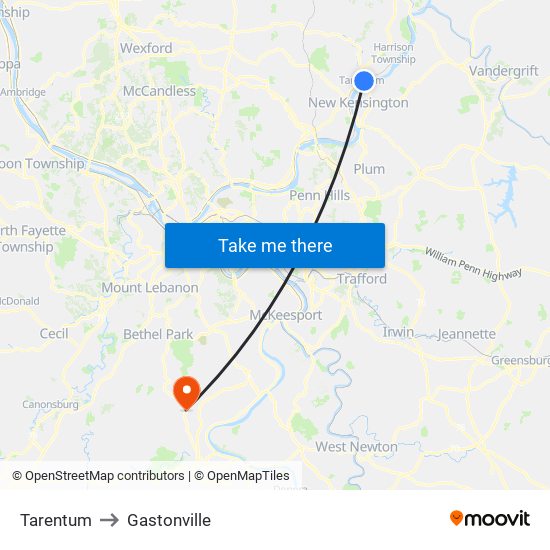 Tarentum to Gastonville map