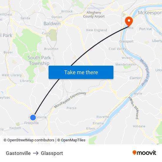 Gastonville to Glassport map