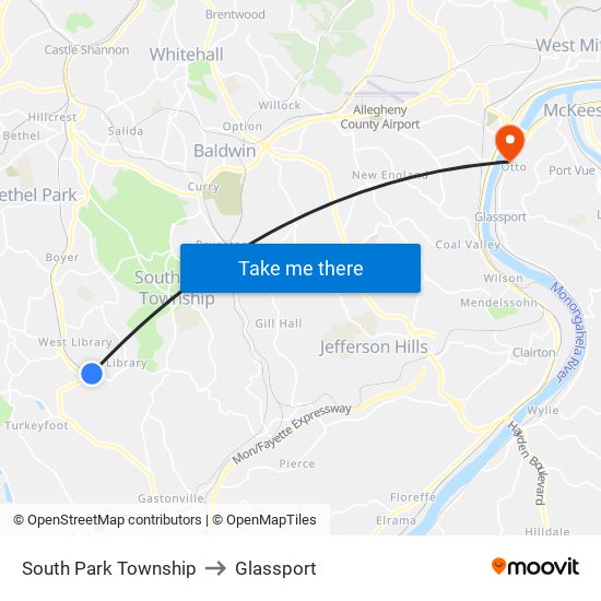 South Park Township to Glassport map