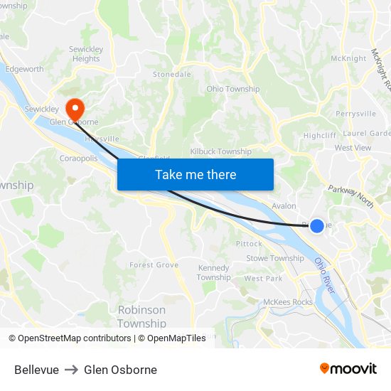 Bellevue to Glen Osborne map