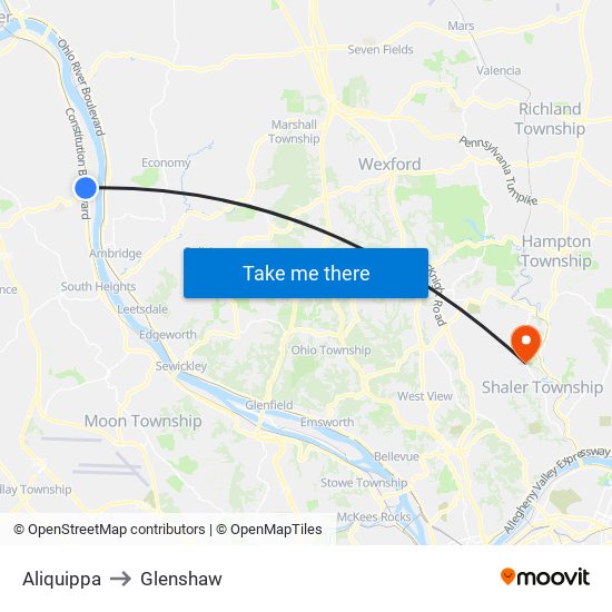 Aliquippa to Glenshaw map