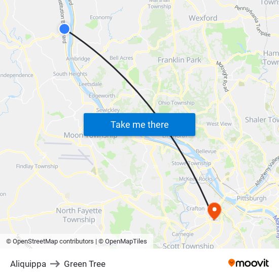 Aliquippa to Green Tree map