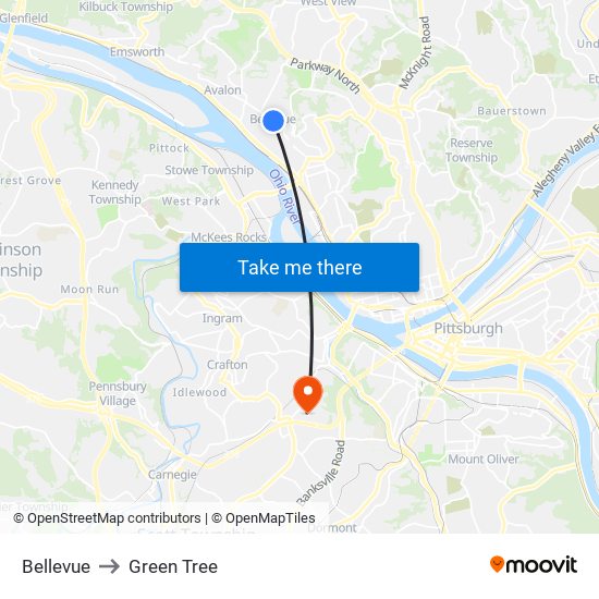 Bellevue to Green Tree map