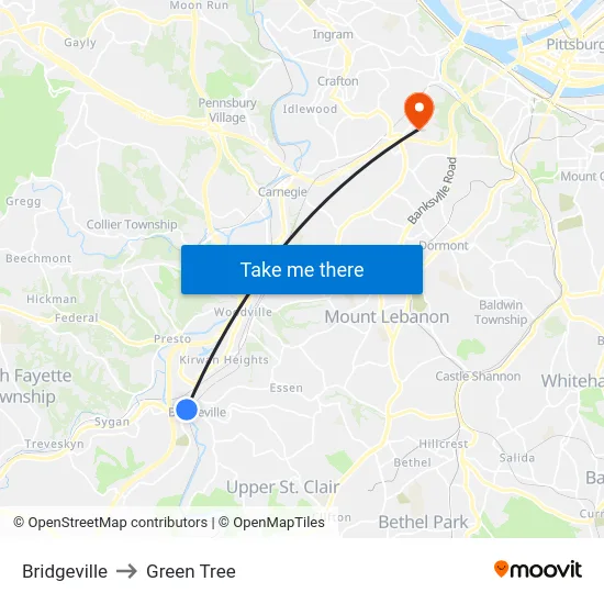 Bridgeville to Green Tree map