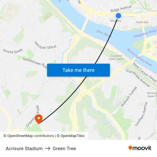 Acrisure Stadium to Green Tree map