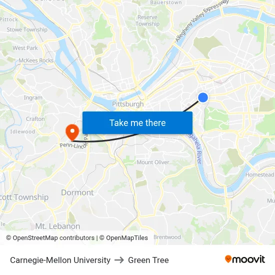 Carnegie-Mellon University to Green Tree map