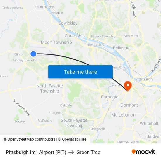 Pittsburgh Int'l Airport (PIT) to Green Tree map