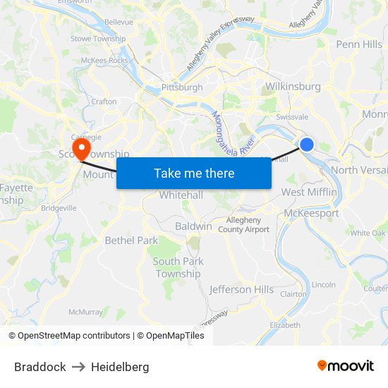 Braddock to Heidelberg map