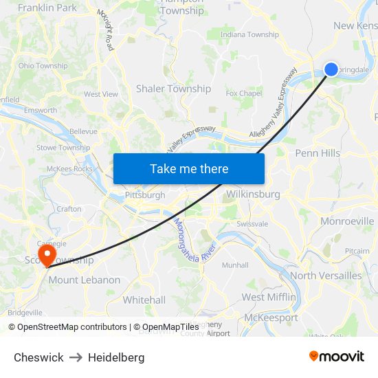 Cheswick to Heidelberg map