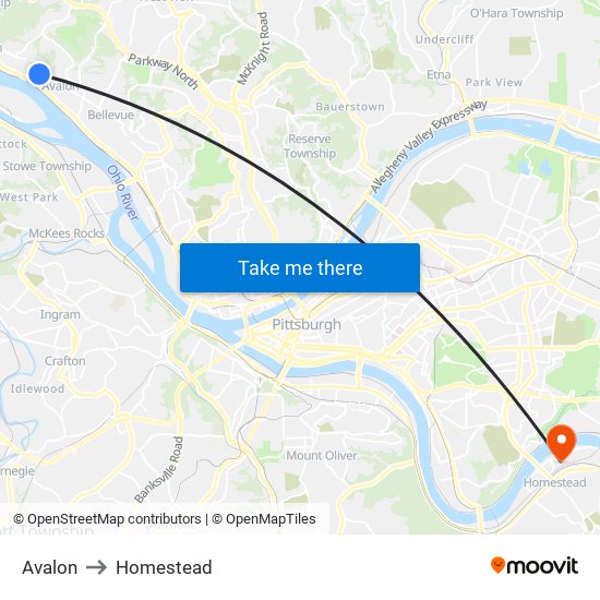 Avalon to Homestead map