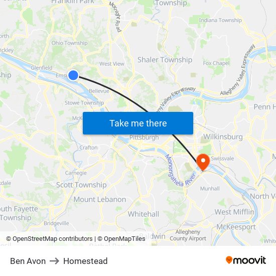 Ben Avon to Homestead map