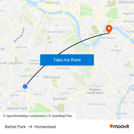 Bethel Park to Homestead map
