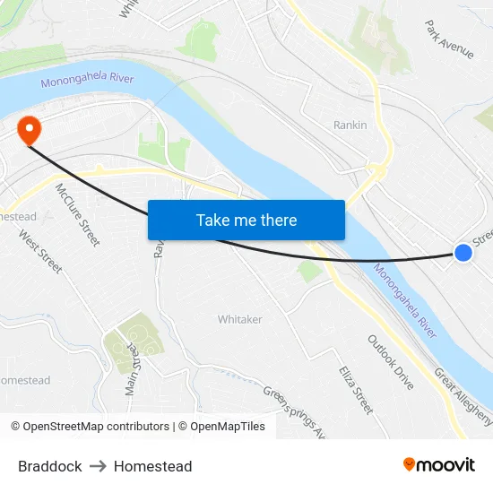 Braddock to Homestead map