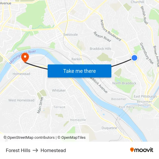 Forest Hills to Homestead map