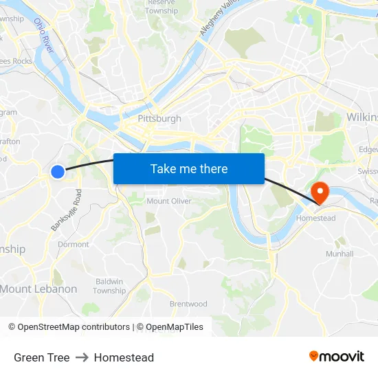 Green Tree to Homestead map