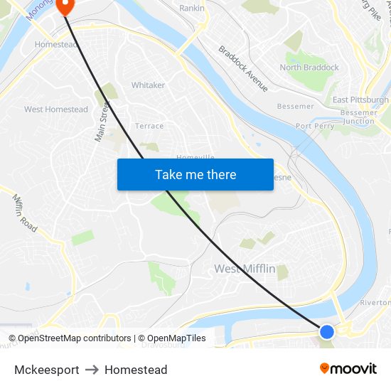 Mckeesport to Homestead map