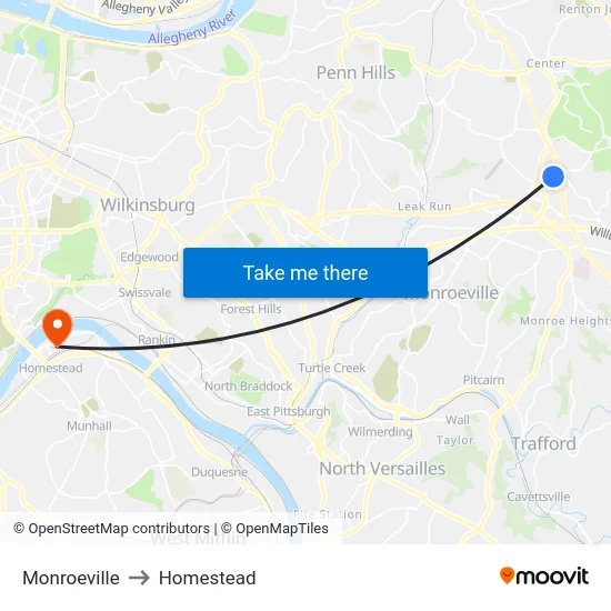 Monroeville to Homestead map