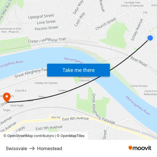 Swissvale to Homestead map