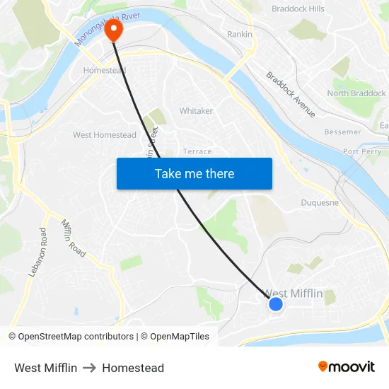 West Mifflin to Homestead map