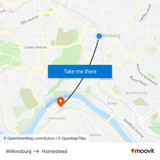 Wilkinsburg to Homestead map