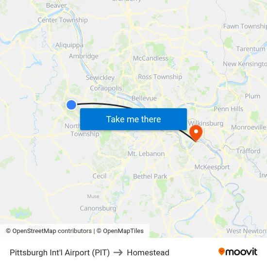 Pittsburgh Int'l Airport (PIT) to Homestead map