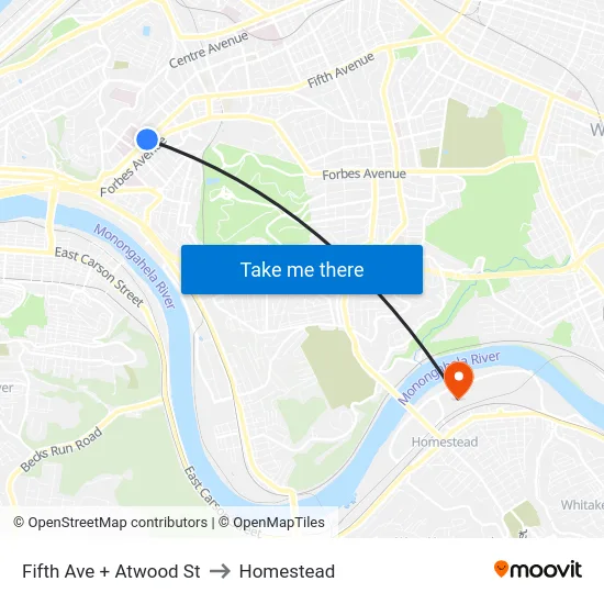 Fifth Ave + Atwood St to Homestead map