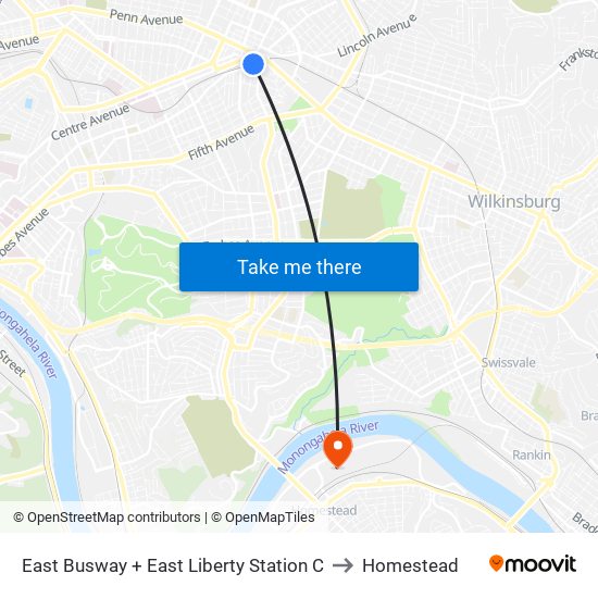 East Busway + East Liberty Station C to Homestead map