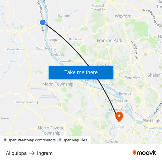 Aliquippa to Ingram map