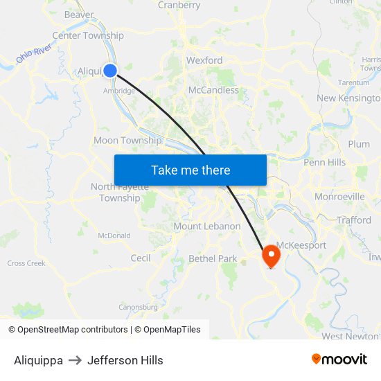 Aliquippa to Jefferson Hills map