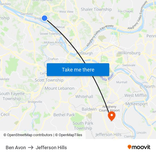 Ben Avon to Jefferson Hills map