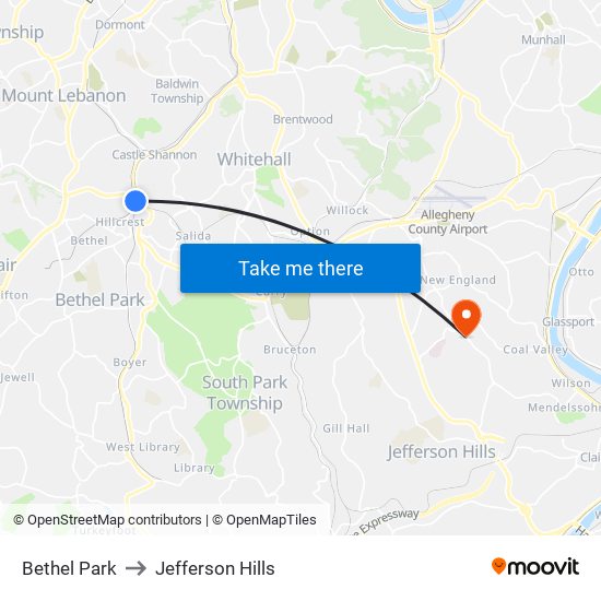 Bethel Park to Jefferson Hills map