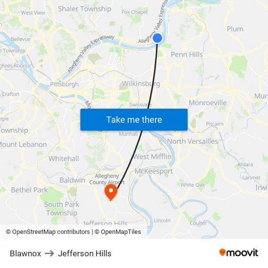 Blawnox to Jefferson Hills map