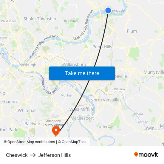 Cheswick to Jefferson Hills map